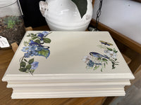 Plaster off white jewelry box with blue birds