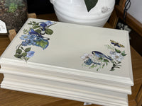 Plaster off white jewelry box with blue birds
