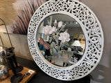 Round white mirror with floral transfer