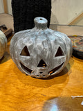 Concrete look upcycled ceramic pumpkin
