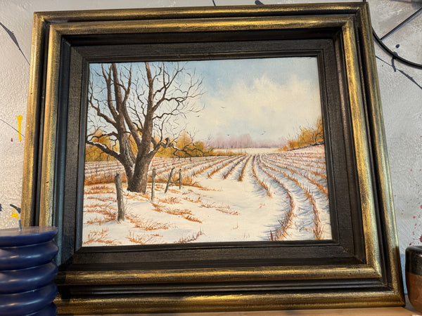 Painted framed Fall Field Oil Painting