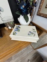 Plaster off white jewelry box with blue birds
