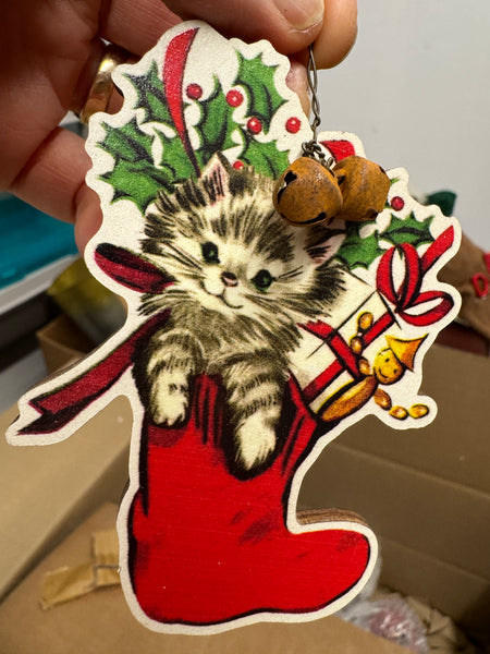 Retro Look Wooden Kitten Ornament