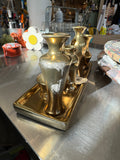 Brass look vases on tray