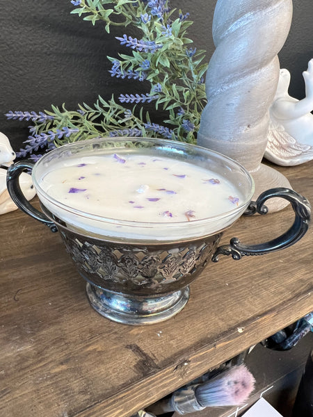 French lavender silver candle