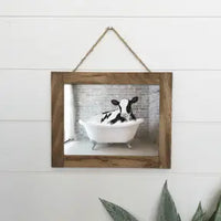 Baby animals bathtub framed wood picture sign