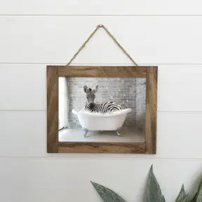 Baby animals bathtub framed wood picture sign