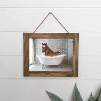 Baby animals bathtub framed wood picture sign