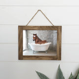 Baby animals bathtub framed wood picture sign