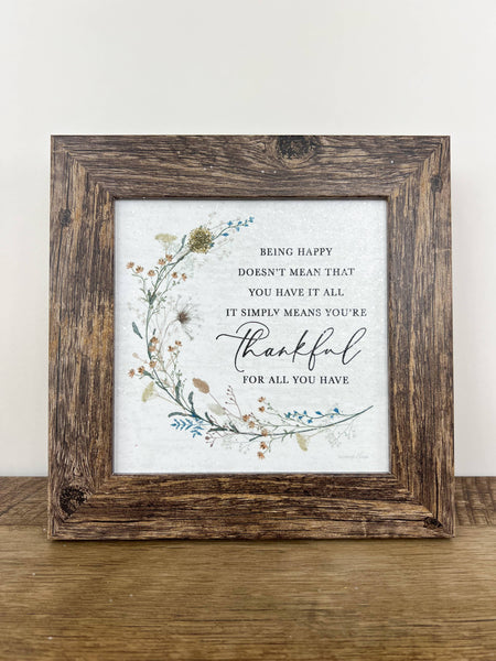 Being Happy Thankful Floral Spring Art Sign