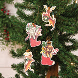 4/Set - Retro Look Wooden Puppy, Kitten, & Reindeer Ornament