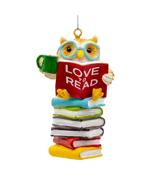 3.75" Resin Reading Owl Ornament
