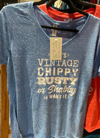 If It’s Vintage Chippy Rusty or Shabby Snow grey or blue Heather V-Neck T-shirt