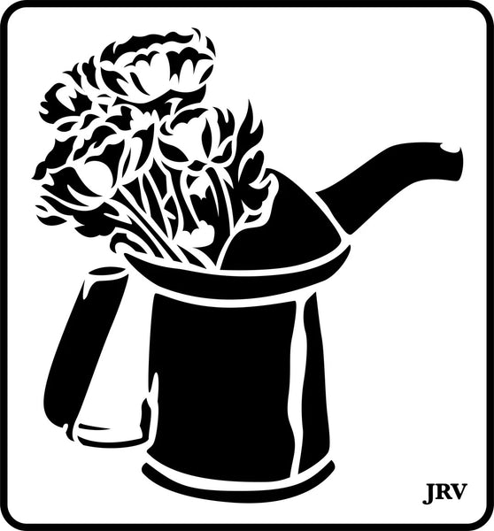 JRV Stencil Oil Can with Flowers
